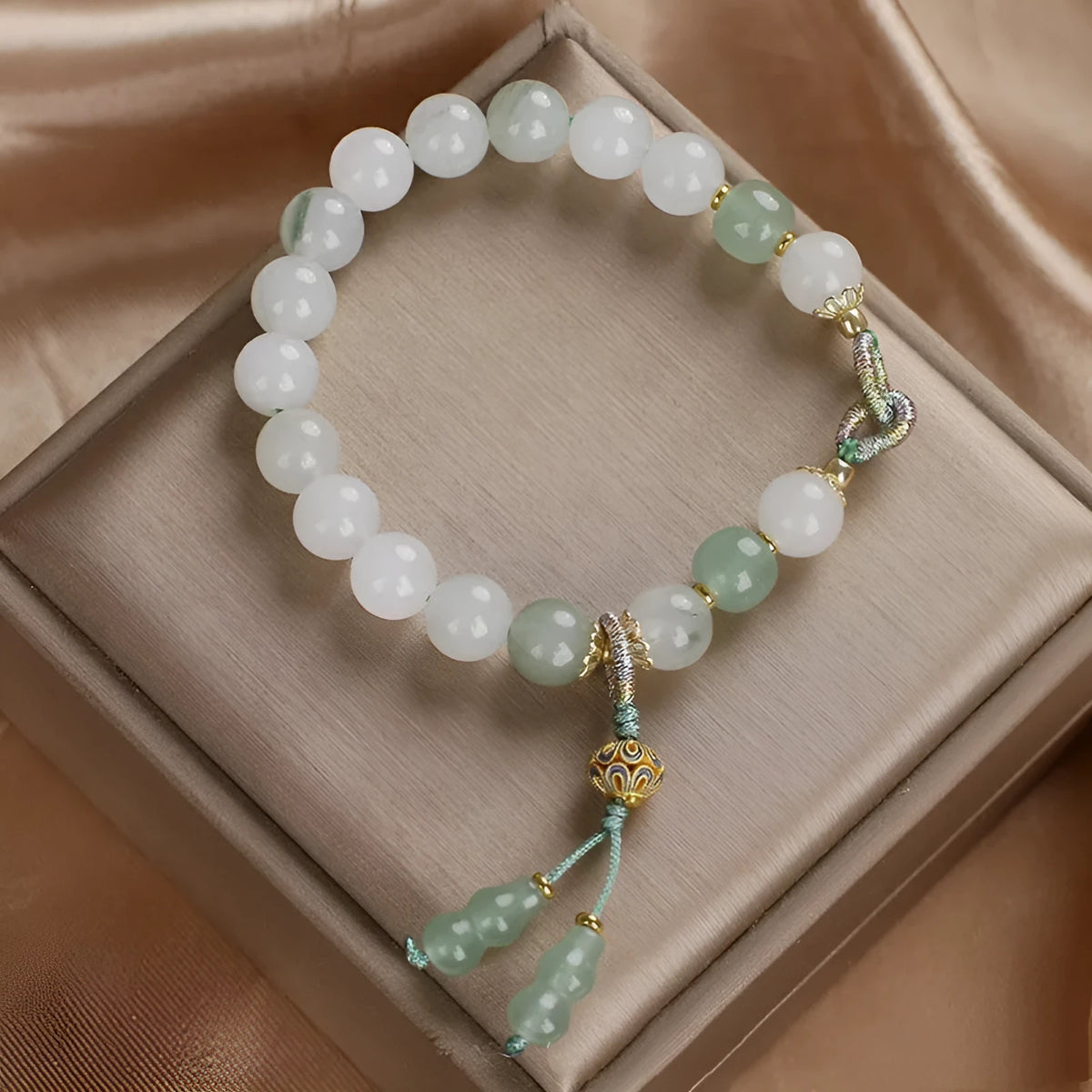 Chinese handmade natural agate beaded bracelet in light blue colour for women