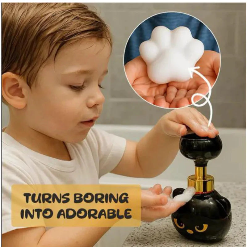 Black plastic cat cartoon foam soap dispenser measuring 10x10x18cm with decorative ornament design