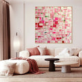 Hand painted modern abstract square oil painting on canvas, no frame, colourful design for kids room and home interior decor