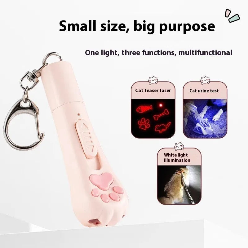 Self-charging cat teaser toy with pen light in cream, pink, and sky blue colour options.