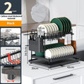 White double-layer kitchen draining rack with a removable top shelf for dish drying.