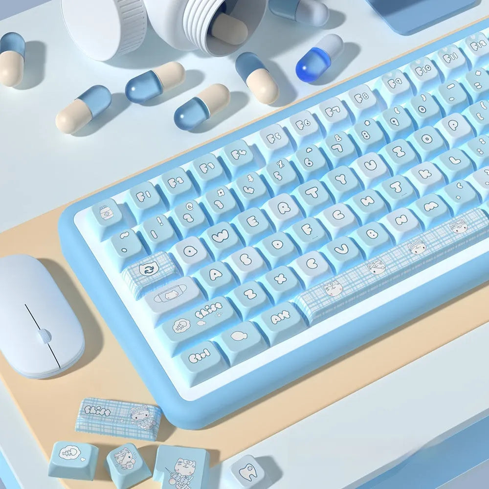 Watercolour cat design custom mechanical keyboard keycaps in a full 138 or 158 key set.