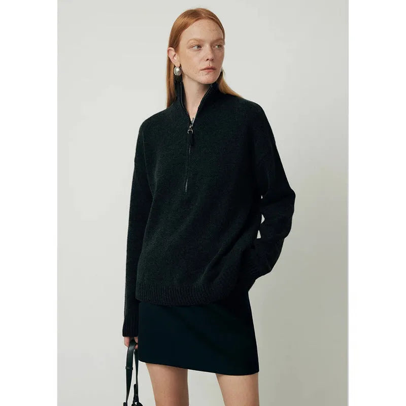 Black loose lapels wool bandage dress with long sleeves on a model