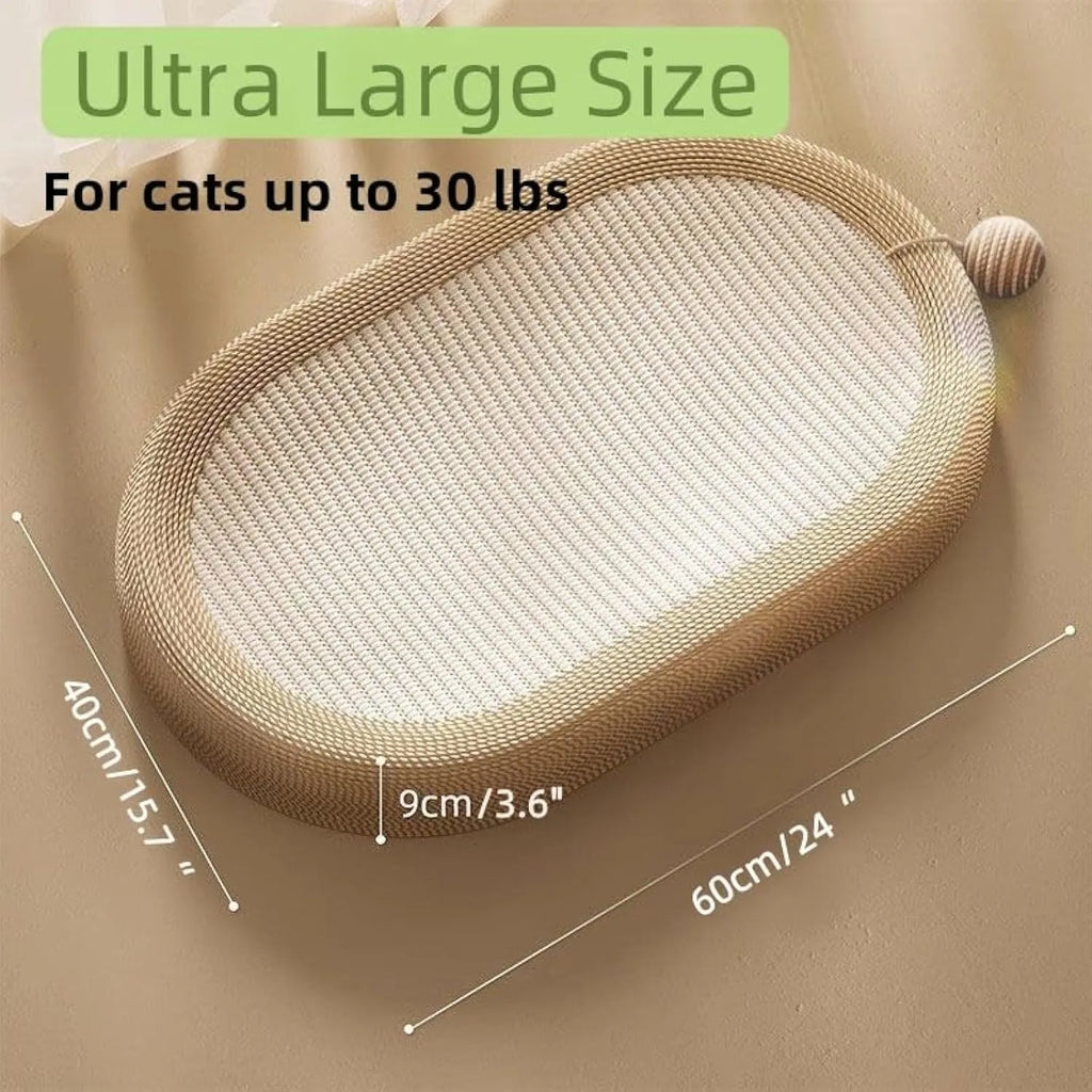 Large natural sisal cat scratching board with integrated lounge bed in dual-function design