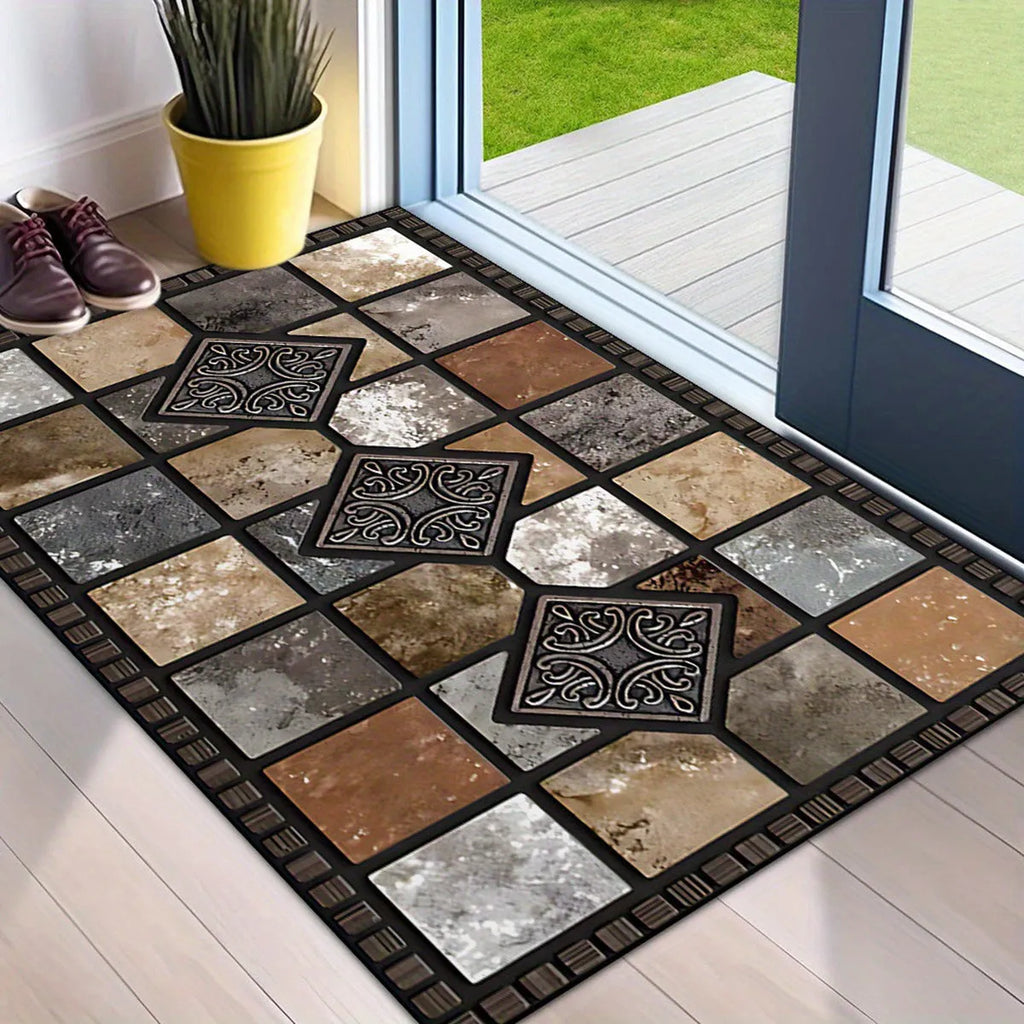 Black and white plaid crystal velvet floor mat, washable carpet in 40x60cm, 50x80cm and 60x90cm sizes