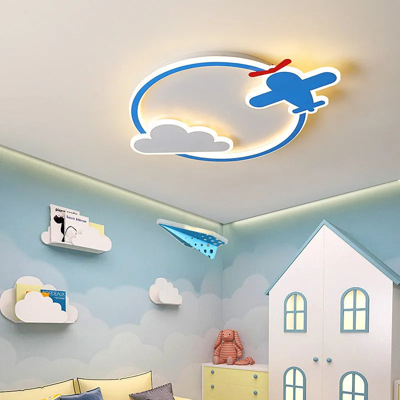 Cartoon model airplane and deer iron acrylic LED ceiling lamp 50cm for bedrooms