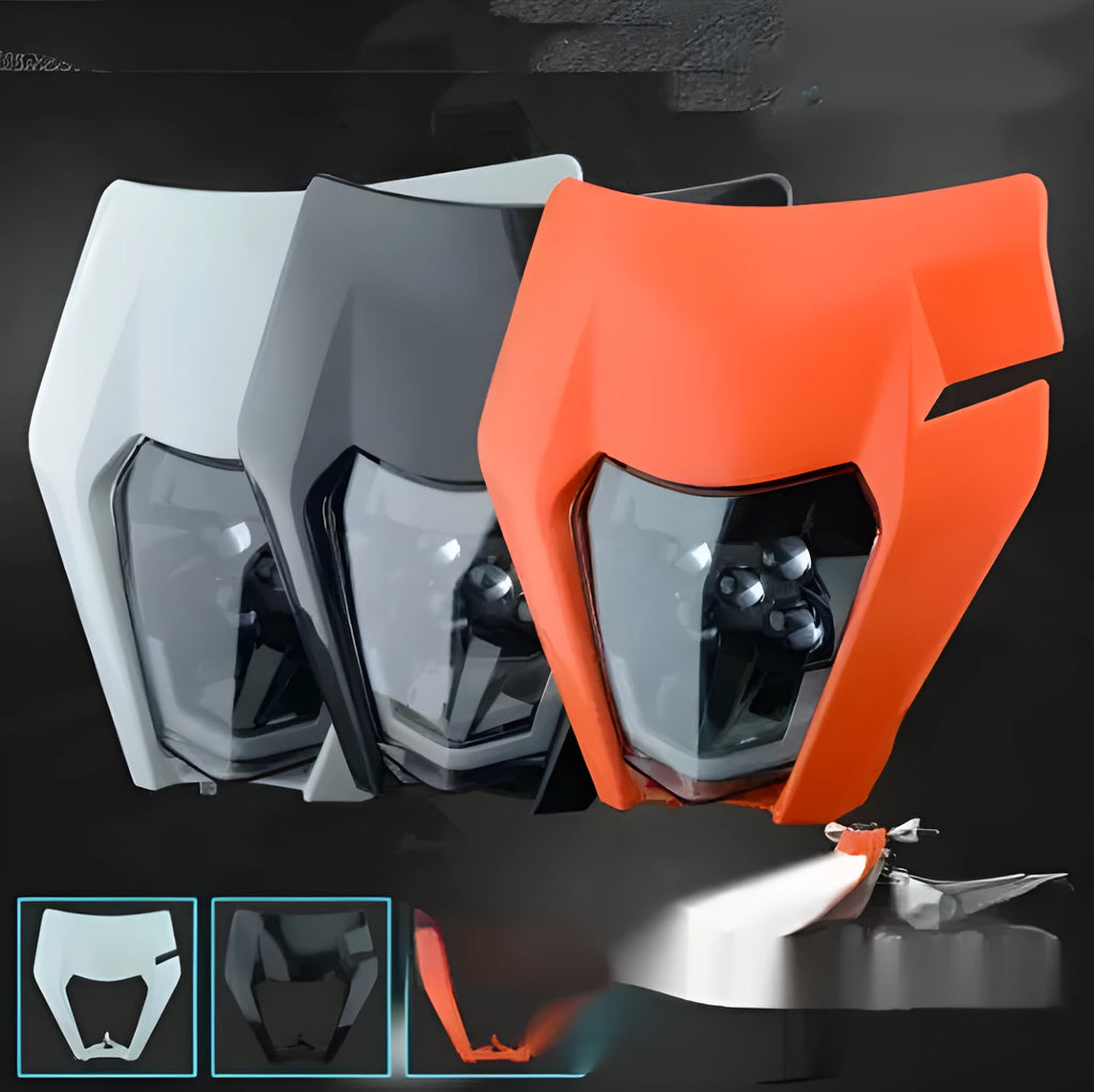 Scrambling motorcycle headlight for 25XCW 300 EXC AU 350 EXC-FBR in orange white black colours