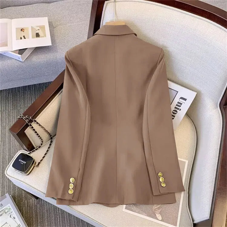 Women's loose fit polyester blouse and trouser set in black, milky white, khaki or pink with regular sleeves