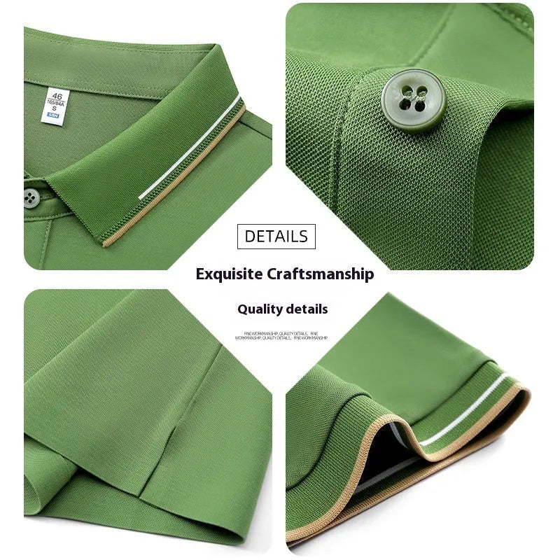 Summer thin modal Solona lapel polo shirt for men in green, slim fit short sleeve casual top