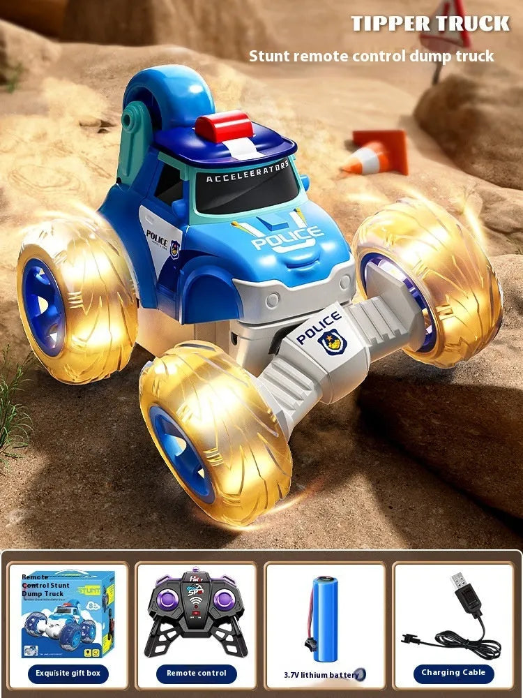 Deformation remote-control car in blue style with 360-degree tumbling stunt and lights for children aged 4-6