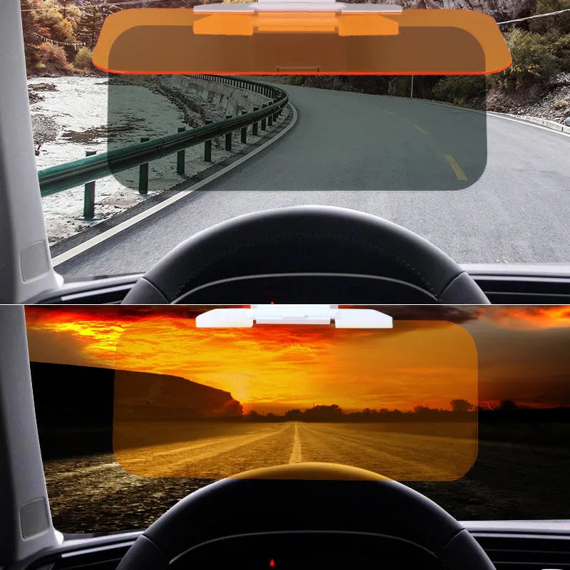Car anti-glare mirror sun visor with yellow acrylic lens for day and night driving