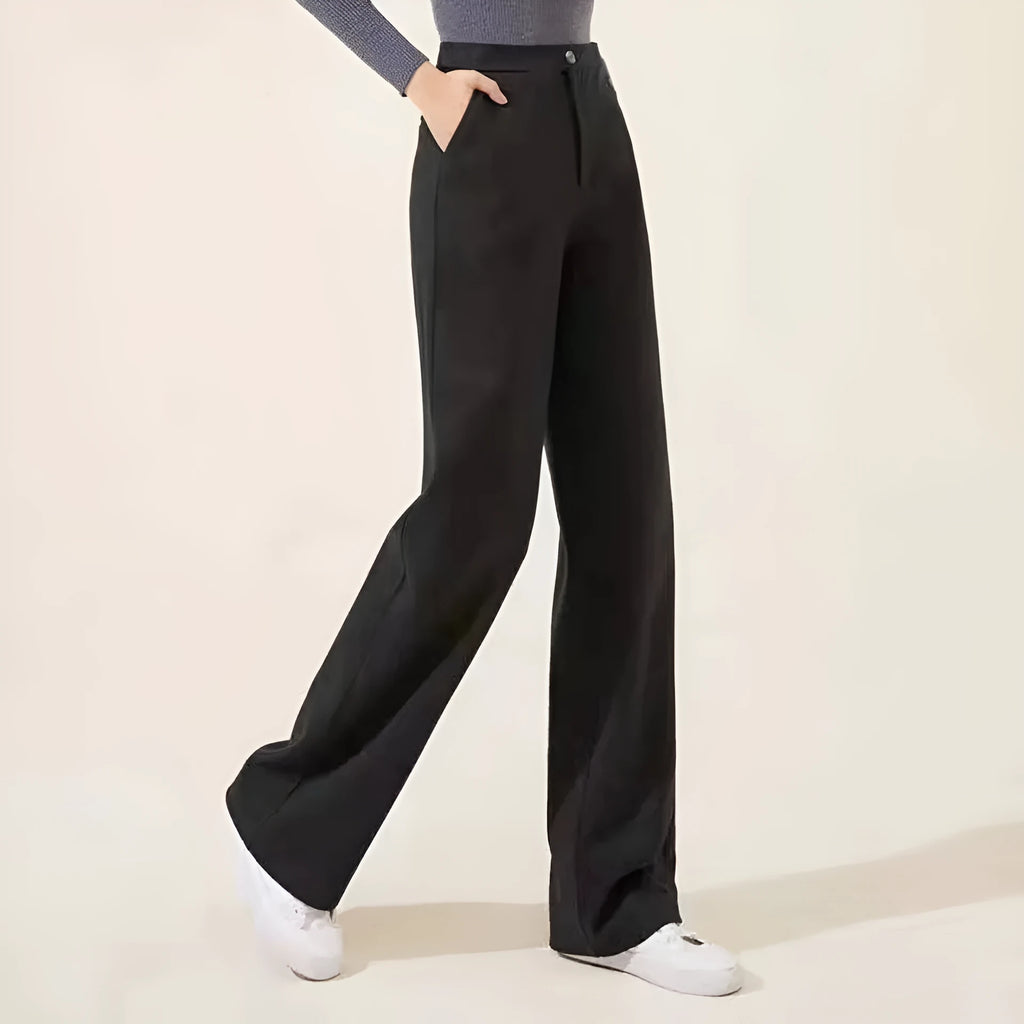 Women's solid colour wide leg high waist trousers in khaki grey black with distressed detail