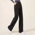 Women's solid colour wide leg high waist trousers in khaki grey black with distressed detail
