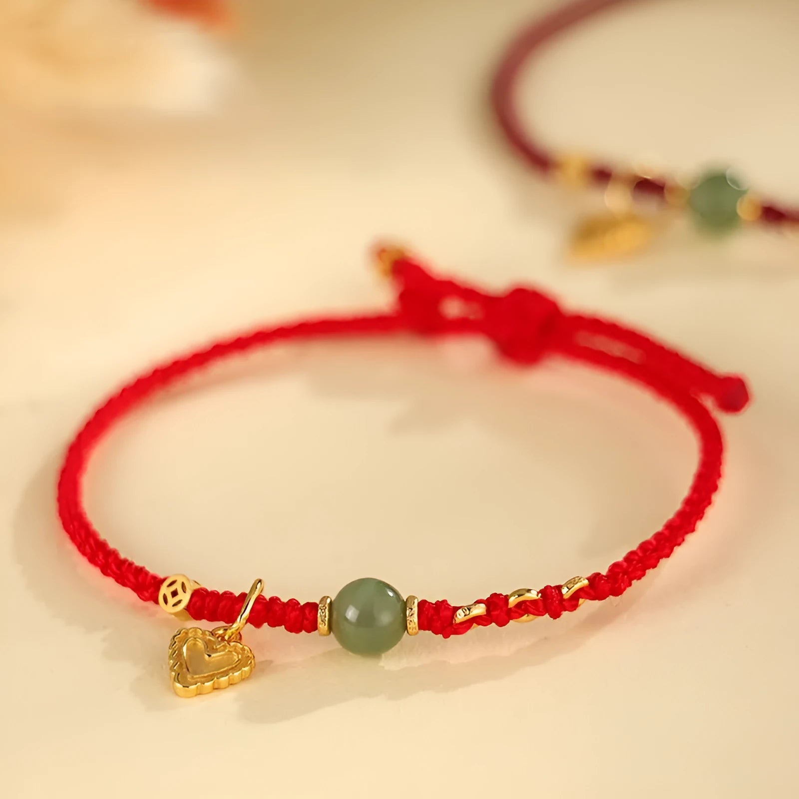 Handmade woven bracelet with 925 silver and Hetian jade, red carrying strap