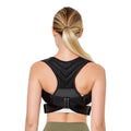 Black anti-humpback posture correction belt shown on a model, suitable for running and fitness.