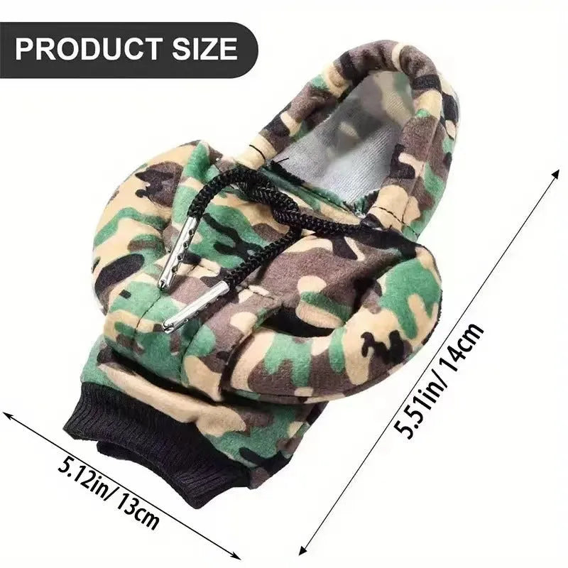 Grey camouflage polyester gear lever cover on car shift stick in sweater style