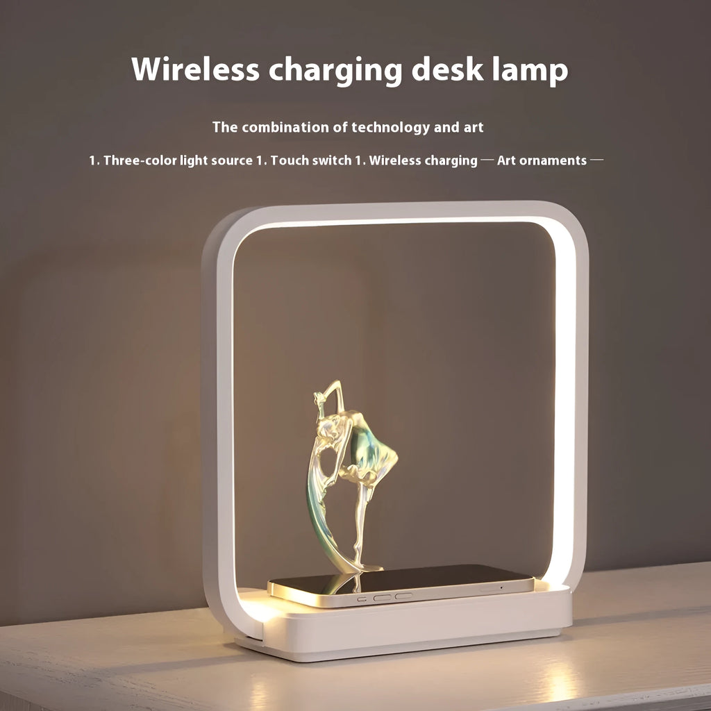 Blue wireless charging atmosphere table lamp with 15W output and decorative lighting