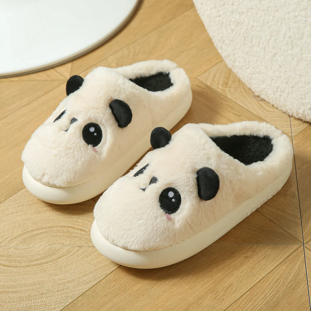 Panda pattern cotton and linen toe ring slippers with non-slip PVC soles