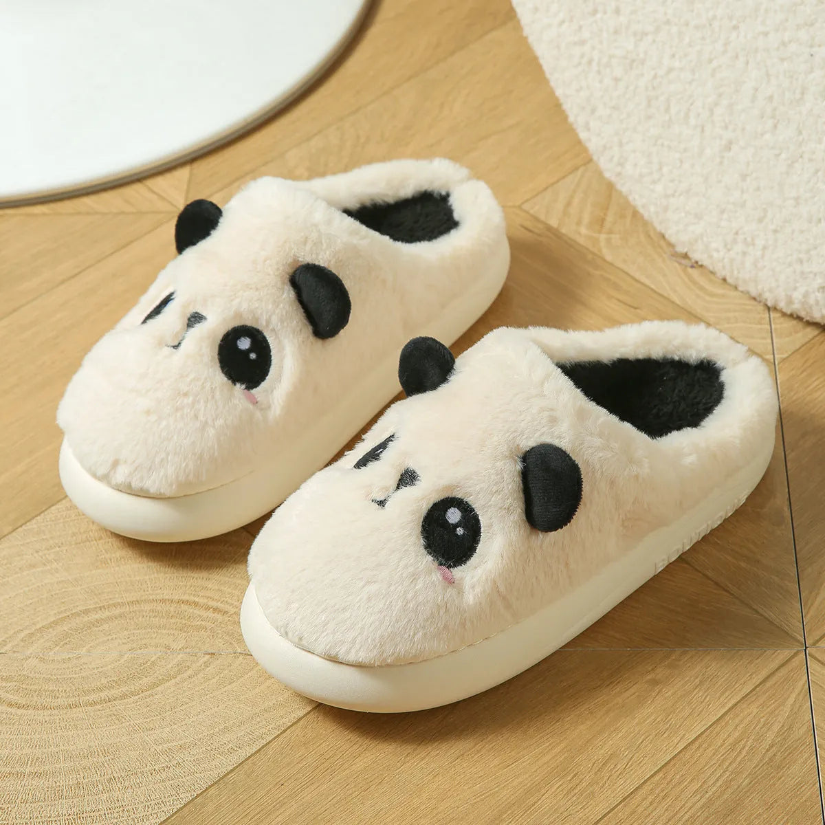 Panda pattern cotton and linen toe ring slippers with non-slip PVC soles
