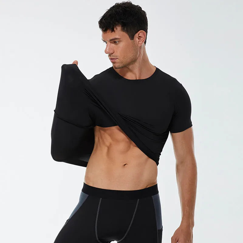 Men's solid colour quick dry polyester short sleeve fitness shirt in multiple colour options