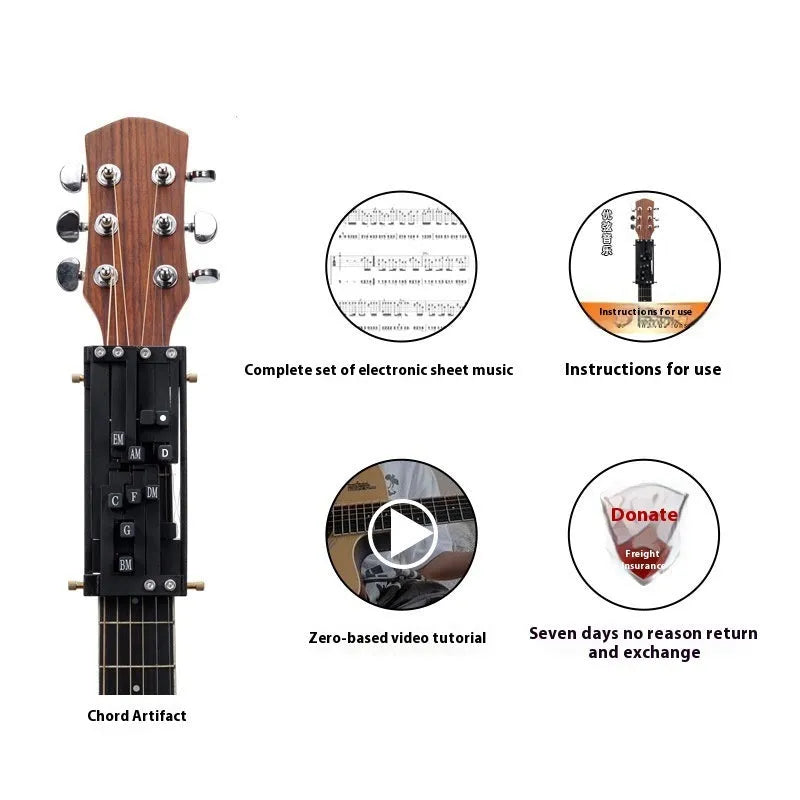 Auxiliary folk guitar chord practice gear with double chord mechanism for novice musicians