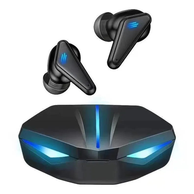 X15 black wireless Bluetooth in-ear gaming headphones with charging case