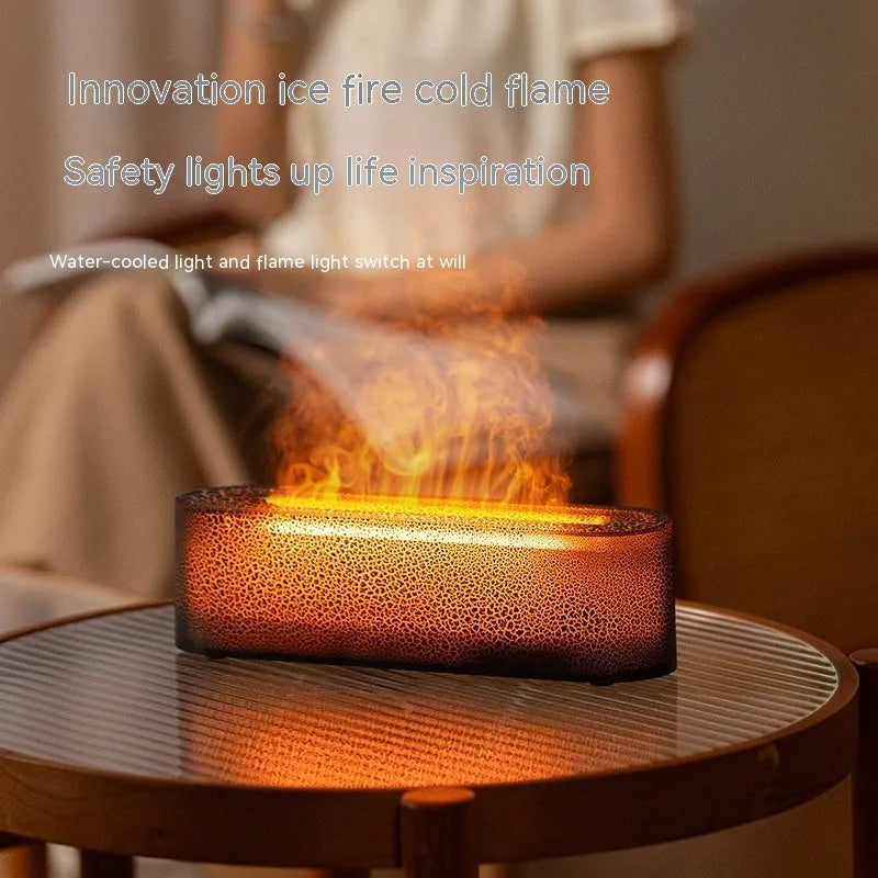 Square desktop humidifier with lava flame lighting effect in black or white colour options