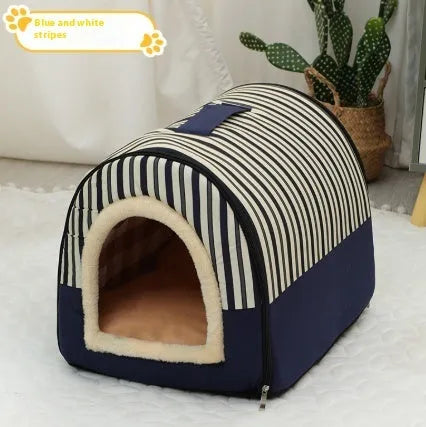 Portable handle cloth cat bed in S M L XL with patterned pink, blue, brown and green covers