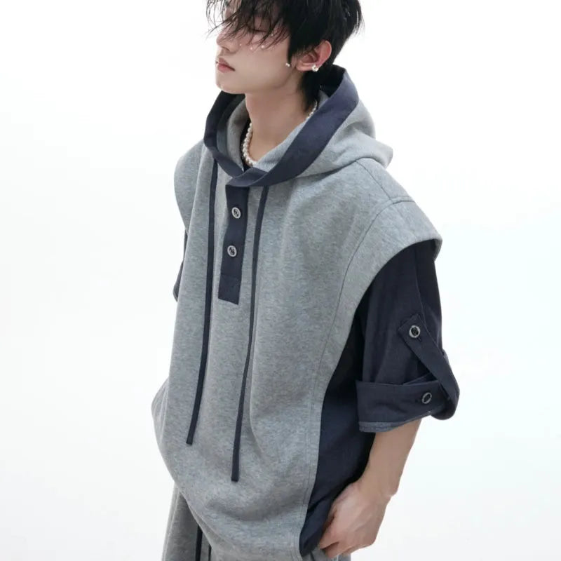 Men's hooded sports leisure suit with three-dimensional stitching on polyester jacket and trousers