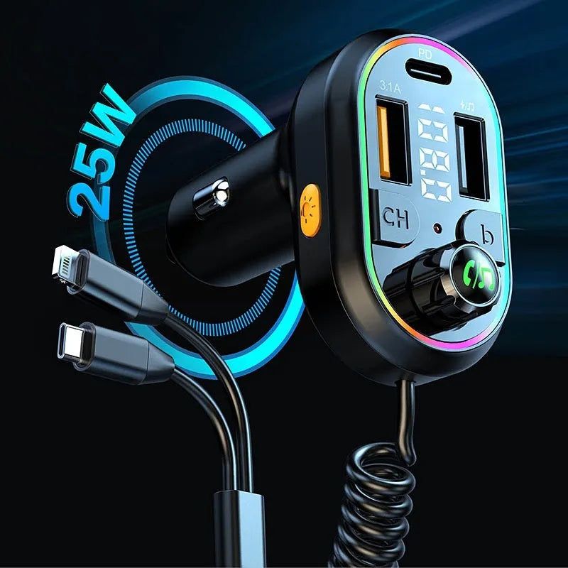 C29 Black portable multifunctional car charger with Bluetooth FM transmitter and USB output