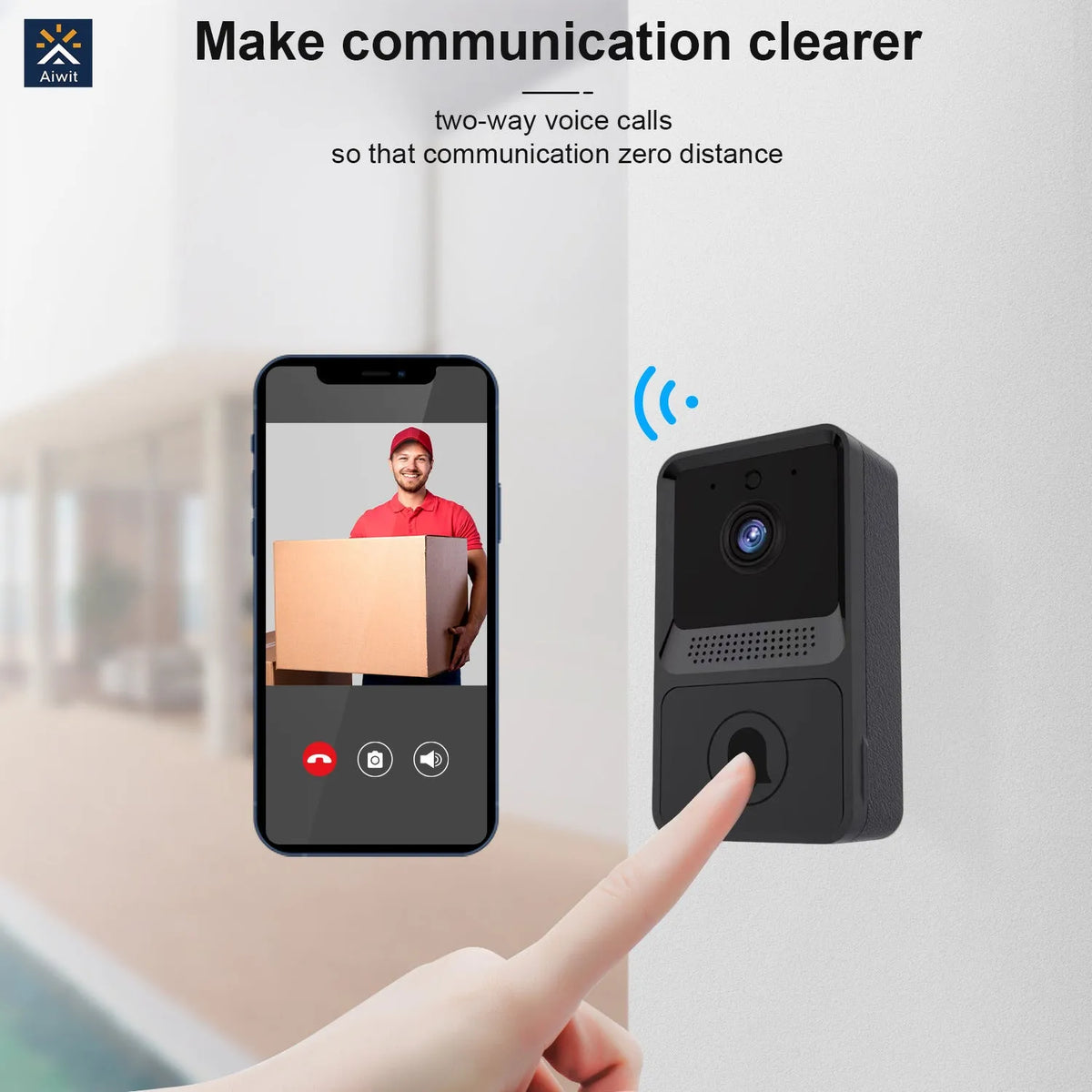 Z20 smart wireless doorbell in black with wide-angle lens and night vision LEDs