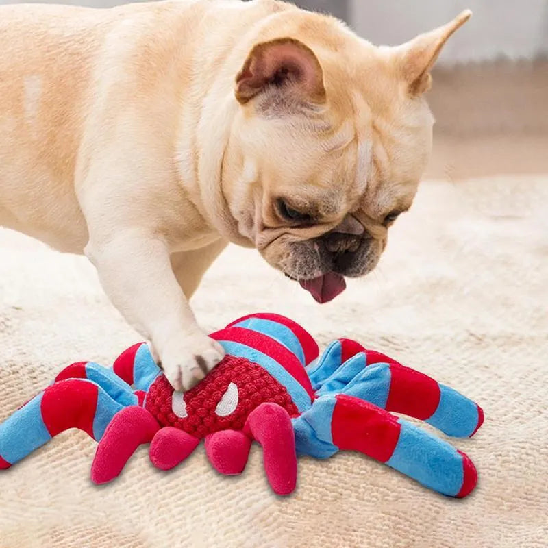 Red plush teddy bear dog toy for medium and large breeds, designed for bite-resistant chewing and teeth cleaning.
