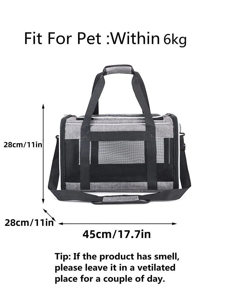 Oxford fabric pet carrier bag measuring 44x29x5cm with solid colour and contrasting edge options