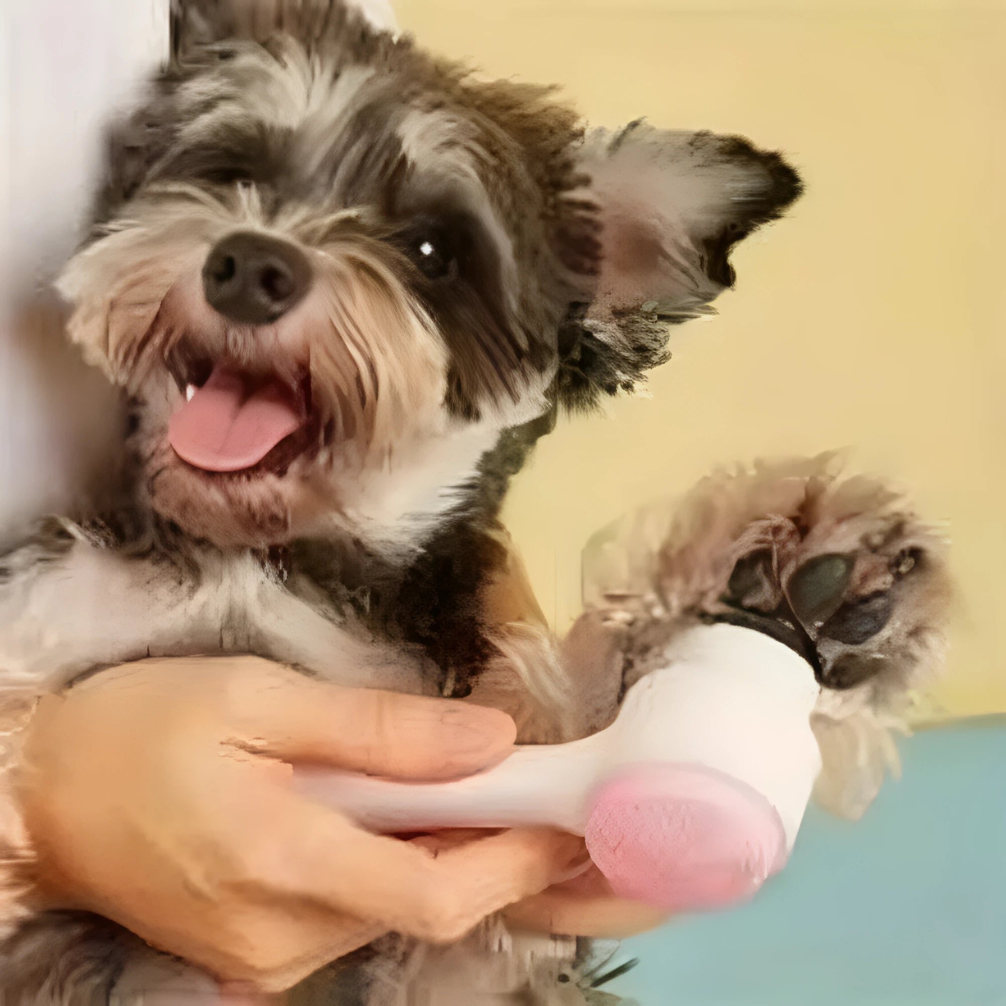 Blue nylon pet paw brush for dogs and cats measuring 13.5cm with gentle massage bristles