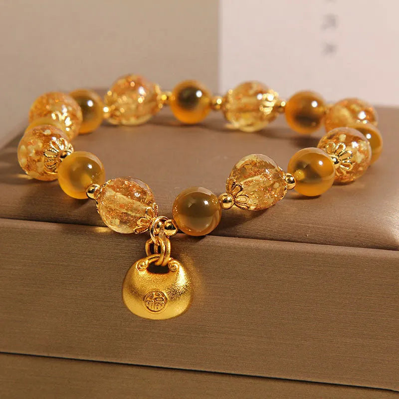 Natural yellow sugar heart agate crystal bracelet with luminous coloured glaze, women's Japanese Korean style, yellow colour