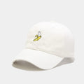 Adjustable black baseball cap with white banana embroidery on the front.