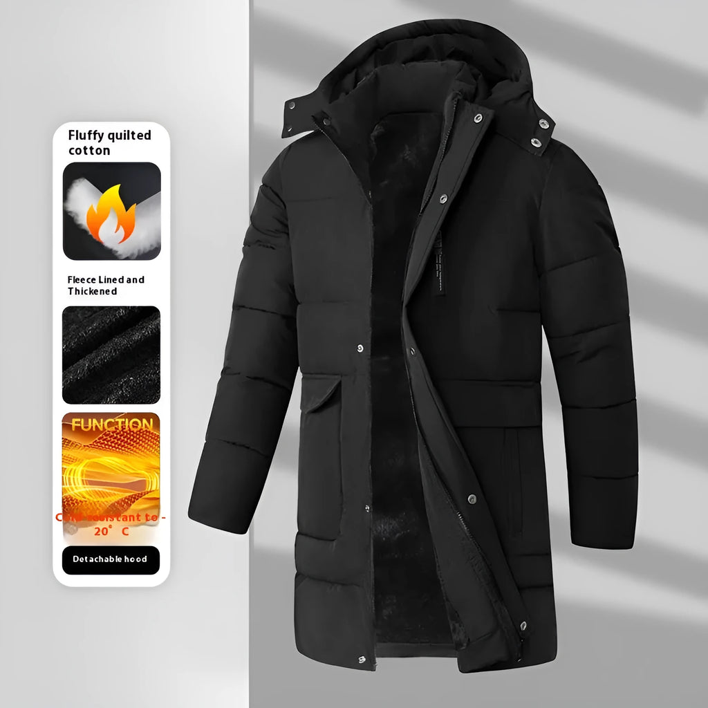 Men's long corduroy padded coat, thickened, drawstring style, available in black, army green and blue, sizes XL to 5XL