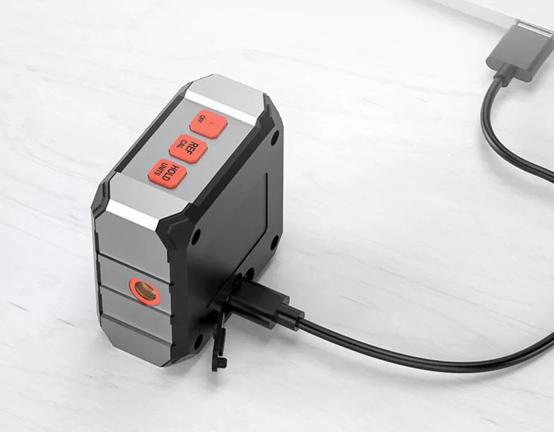 Digital laser infrared woodworking tape measure with alloy casing and display.