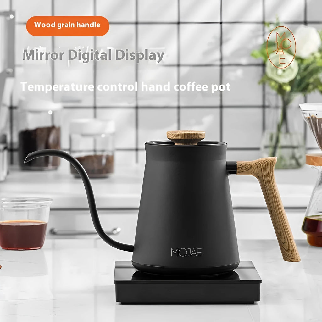 Intelligent temperature controlled hand brewed coffee pot in retro style, available in matte black or cream white, with UK electrical plug