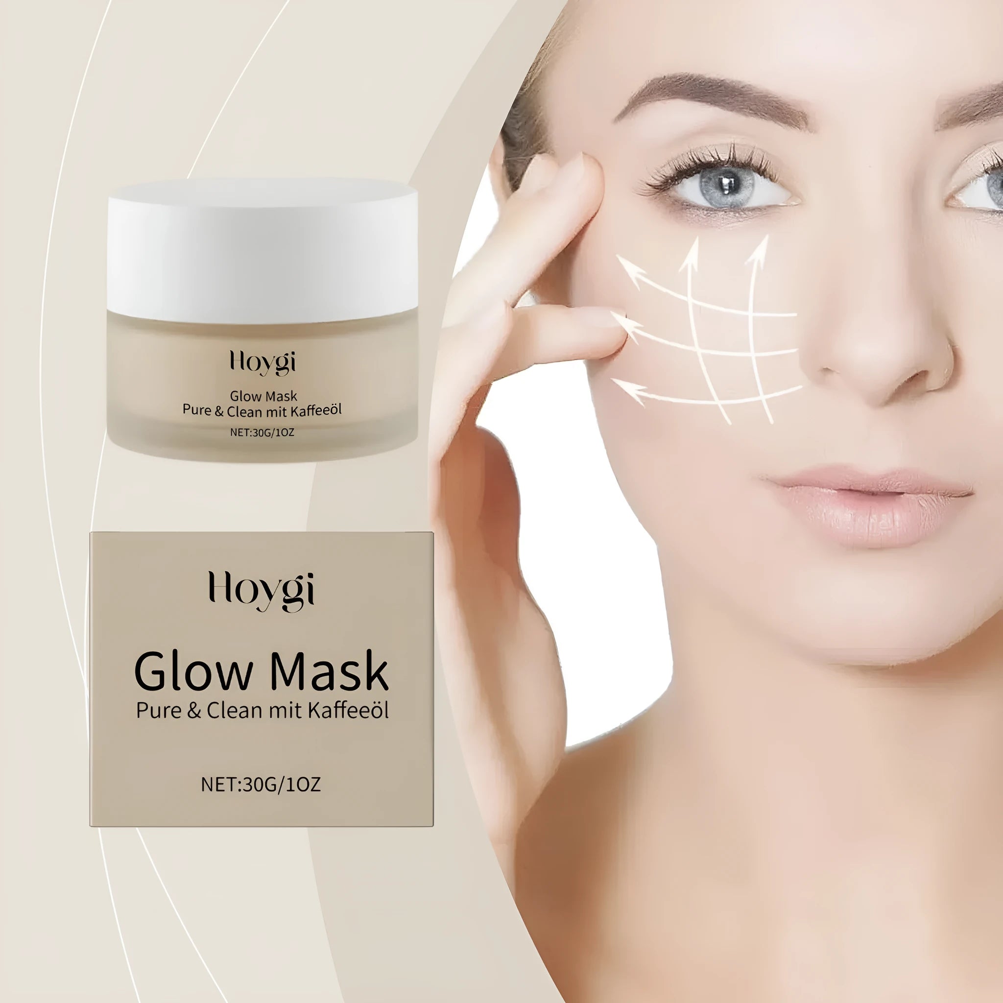 30g moisturising facial mask tube with skin lightening properties measuring 5.1cm by 3.9cm
