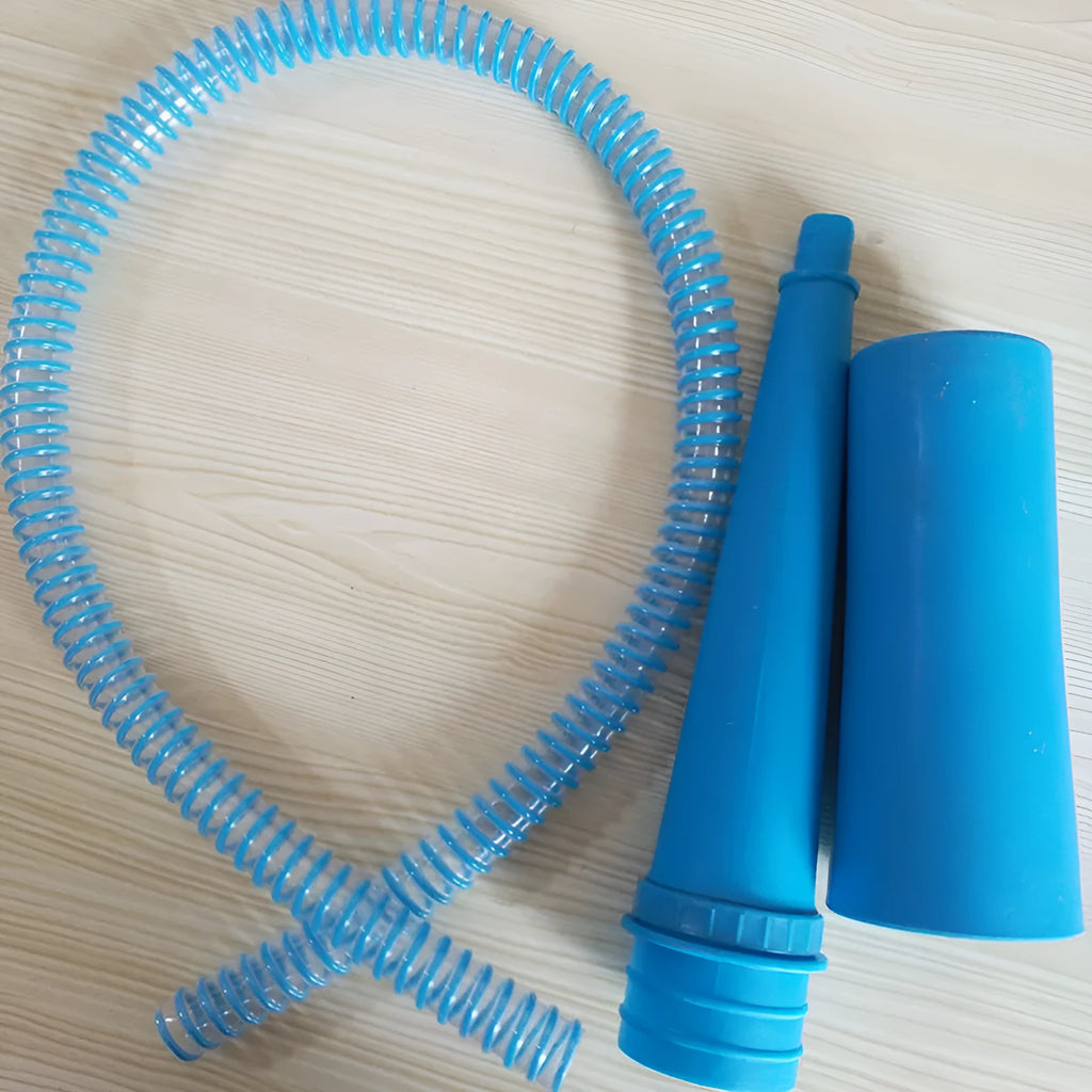 Blue plastic suction pipe with round head for washing machine cleaning, 114cm total length
