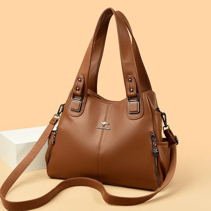 Women's PU crossbody shoulder bag, horizontal square, soft, large capacity, zip pocket, six colours