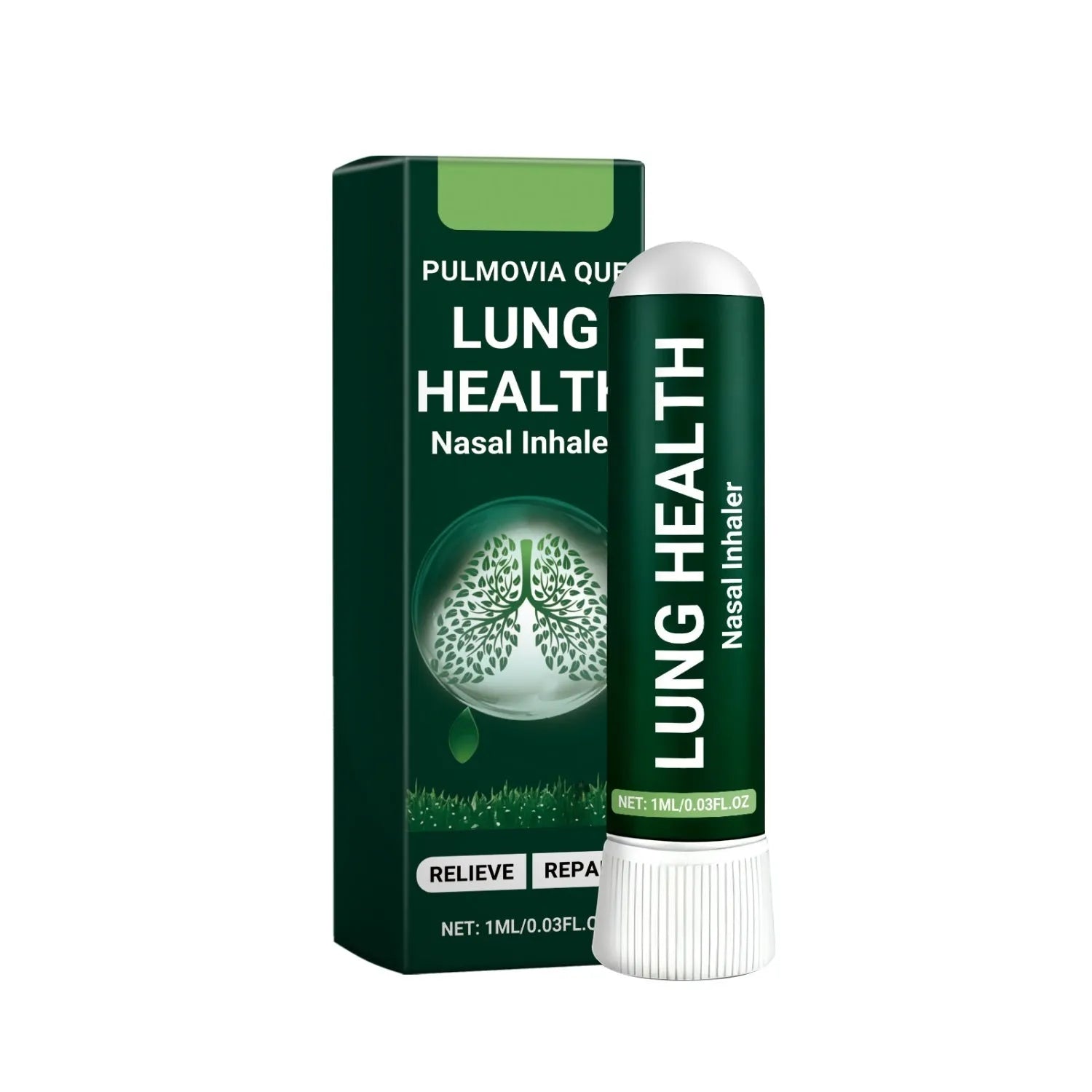 Lung health care inhaler with 1ml capacity, menthol and aloe leaves active ingredients, portable design