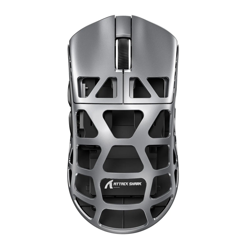 Attack shark R3 magnesium alloy 8k wireless Bluetooth mouse in silver gray with USB receiver and parachute cord line