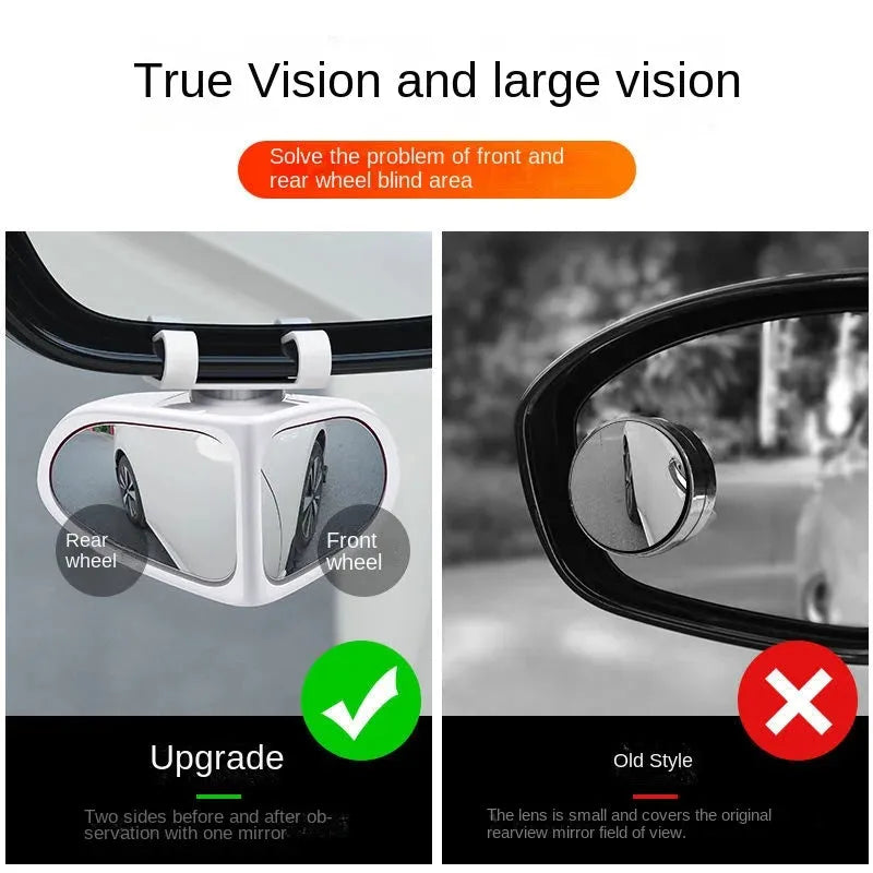 Adjustable round car blind spot mirror with ABS plastic shell shown in silver colour