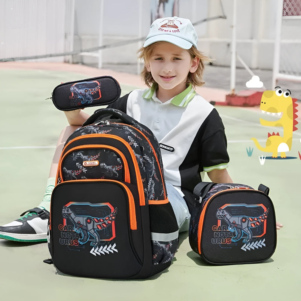 Lightweight Oxford cloth primary school schoolbag with animal pattern and curved shoulder straps, Grades 1-4.