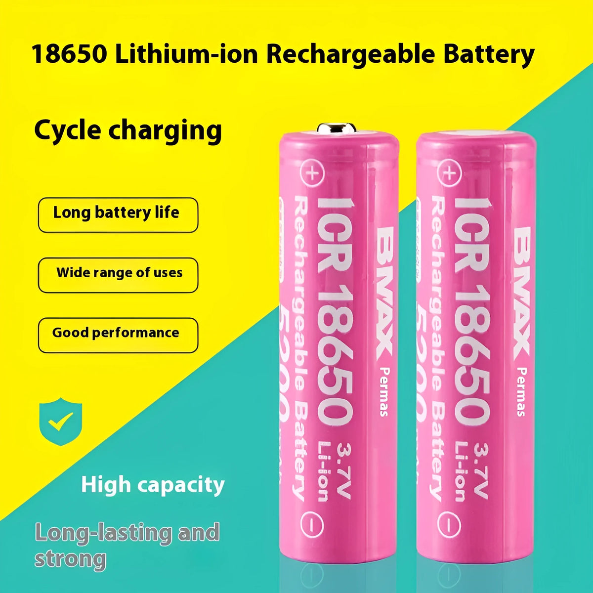 Pink 18650 lithium battery 3.7V 5200mAh rechargeable flat head for consumer electronics