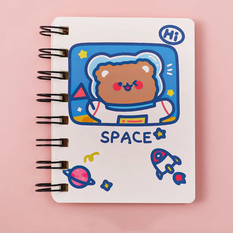 Astronaut series pocket flipper notebook showing 10.5cm x 8cm dimensions with choice of four cover designs