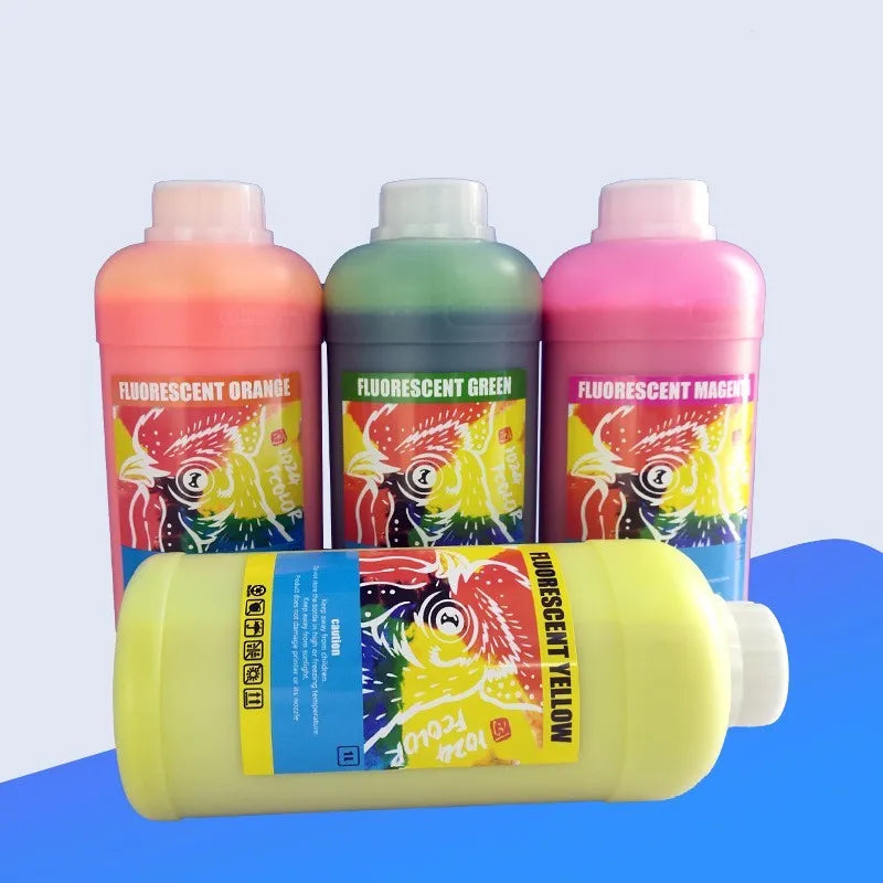 Fluorescent sublimation ink cartridge for PET film printing in green, orange, red, or yellow.
