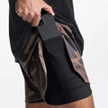 Men's Muscle gym shorts in camouflage colour, polyester blend fabric, mid-rise waist, stretch fit for training
